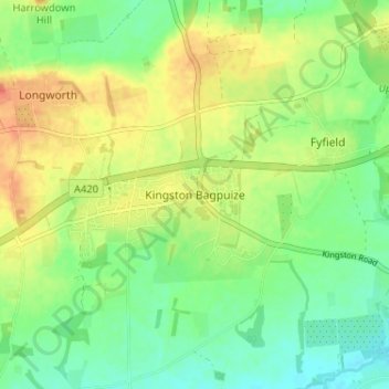 Carte topographique Kingston Bagpuize, altitude, relief