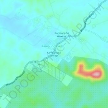 Carte topographique Kampung Sri Tambak, altitude, relief