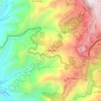 Carte topographique El Arenillo, altitude, relief
