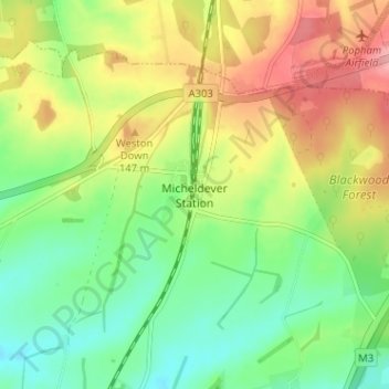 Carte topographique Micheldever Station, altitude, relief