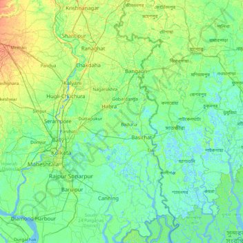 Carte topographique Hugli, altitude, relief