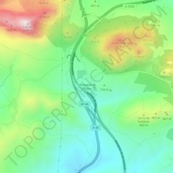 Carte topographique Villanueva de Cauche, altitude, relief