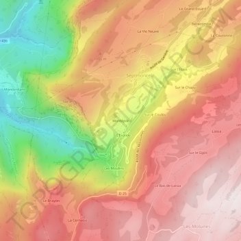 Carte topographique Montépile, altitude, relief