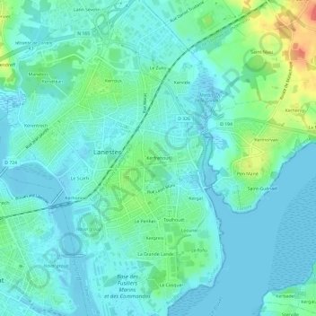 Carte topographique Kerfrehour, altitude, relief