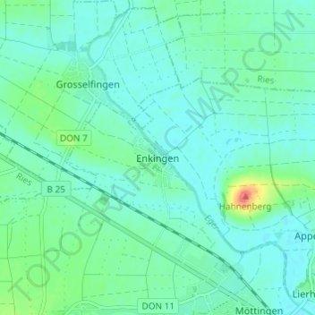 Carte topographique Enkingen, altitude, relief