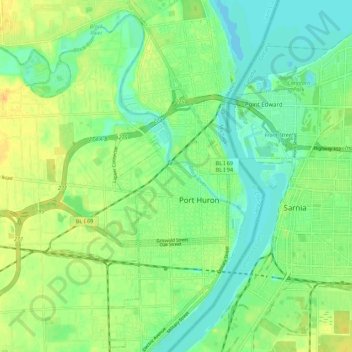 Carte topographique Port Huron, altitude, relief