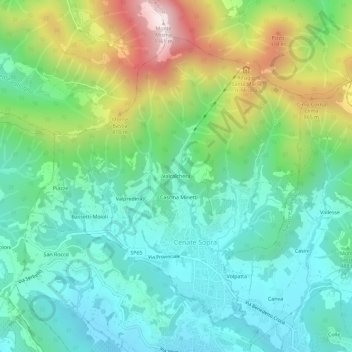 Carte topographique Valcalchera, altitude, relief
