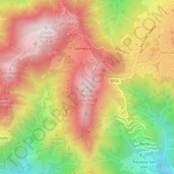 Carte topographique Monte Podona Cima Nord, altitude, relief