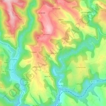 Carte topographique Lostange, altitude, relief