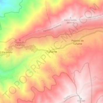 Carte topographique Tuñame, altitude, relief