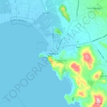 Carte topographique Nauplie, altitude, relief