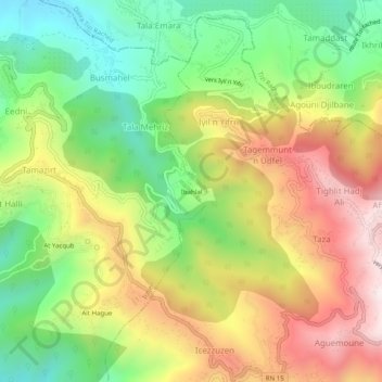 Carte topographique Ibahllal, altitude, relief