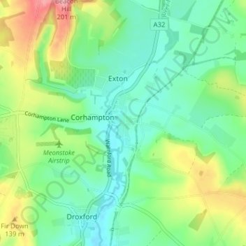 Carte topographique Meonstoke, altitude, relief