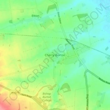 Carte topographique Cherry Burton, altitude, relief