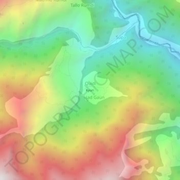 Carte topographique Kyuri, altitude, relief