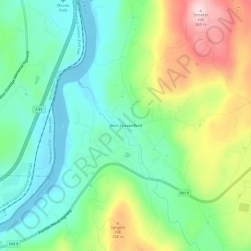 Carte topographique West Chesterfield, altitude, relief