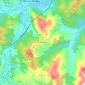Carte topographique Bedoña auzoa, altitude, relief