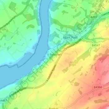 Carte topographique Y Felinheli, altitude, relief