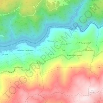 Carte topographique Louredo, altitude, relief