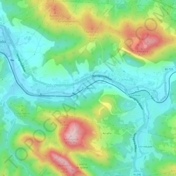 Carte topographique Durandio, altitude, relief