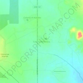 Carte topographique Colonia Bellavista, altitude, relief