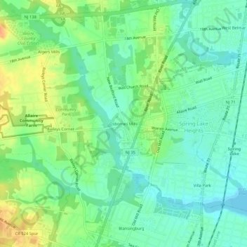 Carte topographique Osbornes Mills, altitude, relief
