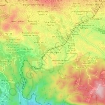 Carte topographique Emiliano Zapata, altitude, relief