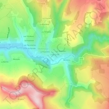 Carte topographique Chon Gron, altitude, relief