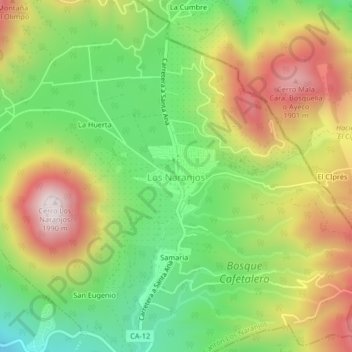 Carte topographique Los Naranjos, altitude, relief