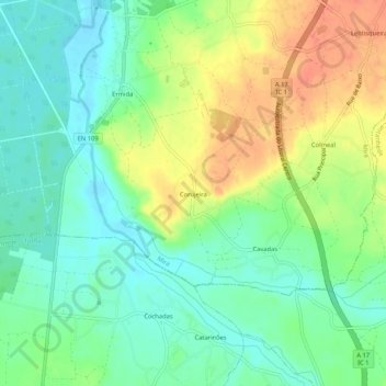 Carte topographique Corujeira, altitude, relief