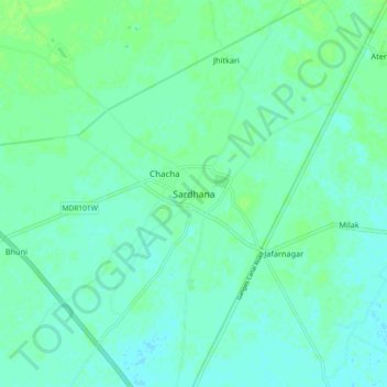 Carte topographique Sardhana, altitude, relief