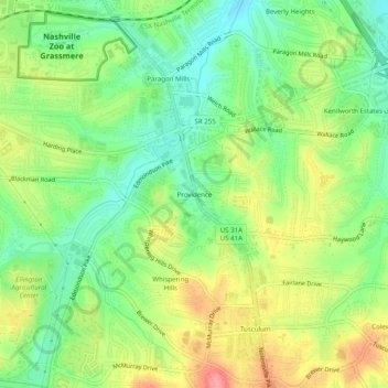 Carte topographique Providence, altitude, relief