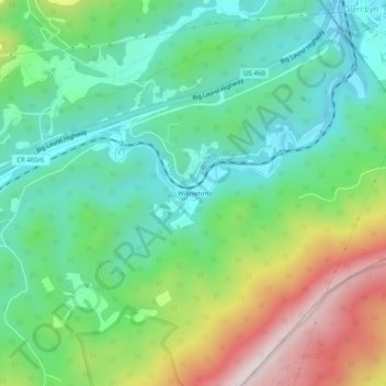 Carte topographique Willowton, altitude, relief