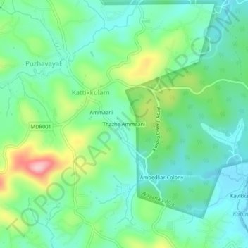 Carte topographique Thazhe Ammaani, altitude, relief