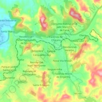 Carte topographique Itaúna, altitude, relief