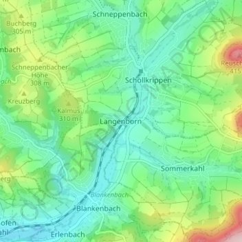 Carte topographique Langenborn, altitude, relief