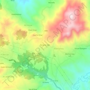 Carte topographique Teniet Es Sebt, altitude, relief