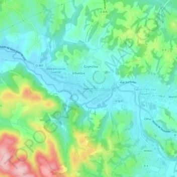 Carte topographique Ibarrun, altitude, relief
