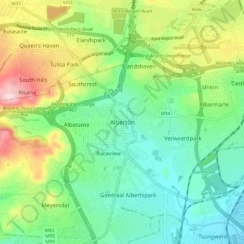 Carte topographique Alberton, altitude, relief