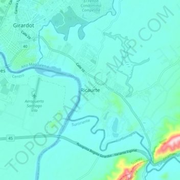 Carte topographique Ricaurte, altitude, relief