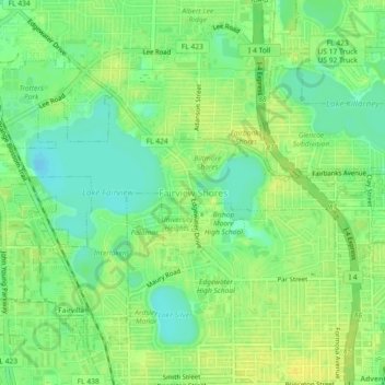 Carte topographique Fairview Shores, altitude, relief