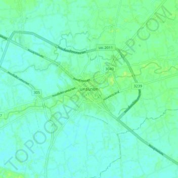 Carte topographique Nakhon Nayok, altitude, relief