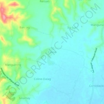 Carte topographique Coline, altitude, relief