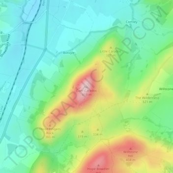 Carte topographique Caer Caradoc, altitude, relief