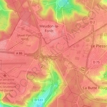 Carte topographique Le Petit Clamart, altitude, relief