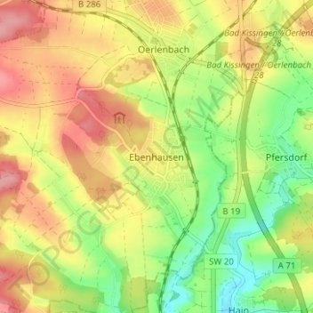 Carte topographique Ebenhausen, altitude, relief