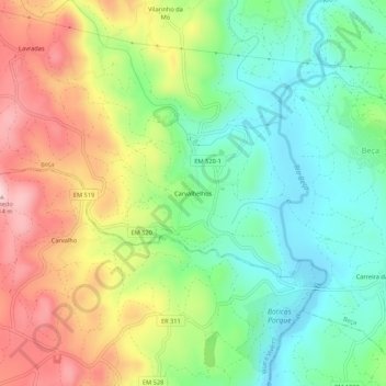 Carte topographique Carvalhelhos, altitude, relief