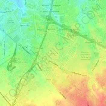 Carte topographique Romanina, altitude, relief
