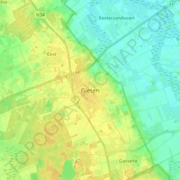 Carte topographique Gieten, altitude, relief