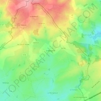 Carte topographique Le Bourgnon, altitude, relief